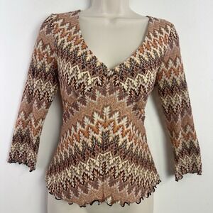 Y2K Banana Republic Babydoll Top M Brown Cream‎ Fairy Grunge Mesh 3/4 Sleeve
